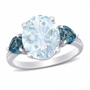 Женское кольцо из серебра с аквамарином, топазом и бриллиантами