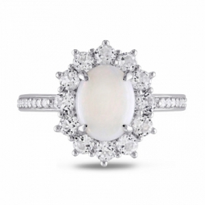 Женское кольцо из серебра с опалом, топазом и бриллиантами
