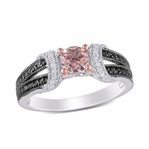 Женское кольцо из серебра с морганитом и бриллиантами