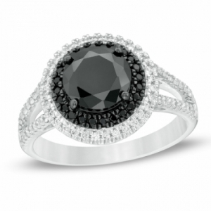 Женское кольцо из платины с черными и белыми бриллиантами