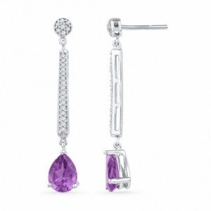 Серьги висячие из белого золота 585 пробы с аметистом