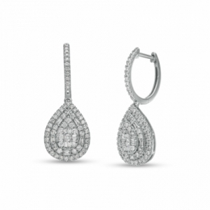 Серьги висячие из белого золота 585 пробы с бриллиантом