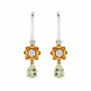 Серьги из серебра 925 пробы с кварцем и бриллиантами