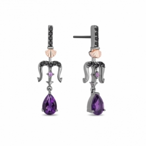 Серьги из серебра 925 пробы с аметистом, черным бриллиантом и аметистом