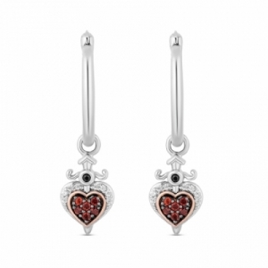 Серьги из серебра 925 пробы с гранатом и бриллиантами