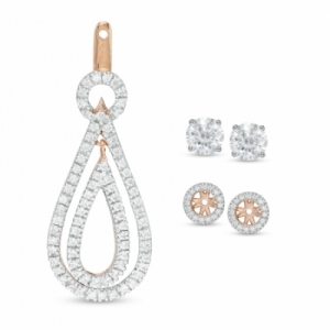 Серьги висячие из красного золота 585 пробы с бриллиантом
