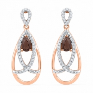 Серьги висячие из красного золота 585 пробы с кварцем