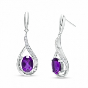 Серьги из серебра с аметистом и белым сапфиром