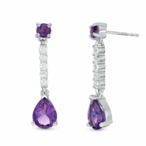 Серьги из серебра с аметистом и белым сапфиром