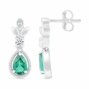 Серьги из серебра с изумрудом и белым сапфиром