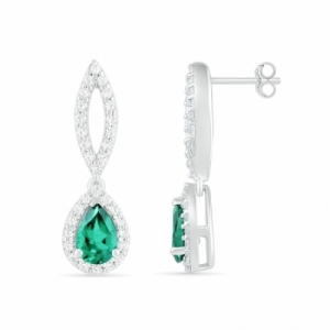 Серьги из серебра с изумрудом и белым сапфиром