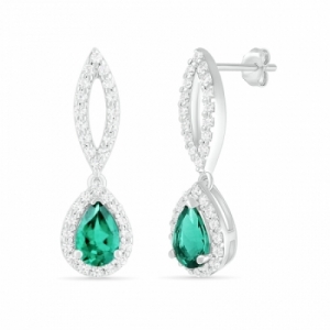 Серьги из серебра с изумрудом и белым сапфиром