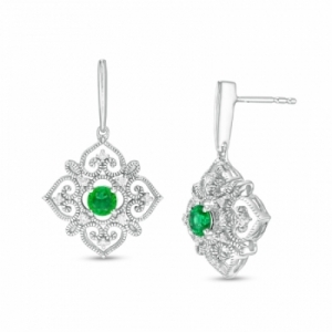 Серьги из серебра с изумрудом и бриллиантами