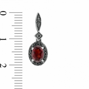 Серьги из серебра с гранатом и черным бриллиантом