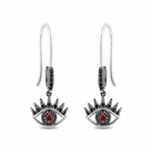 Серьги из серебра с гранатом и черным бриллиантом