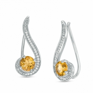 Серьги из серебра с цитрином и бриллиантами