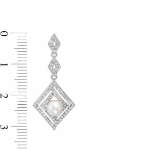 Серьги из белого золота 585 пробы с белым жемчугом и бриллиантом