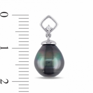 Серьги из белого золота 585 пробы с черным жемчугом и бриллиантами