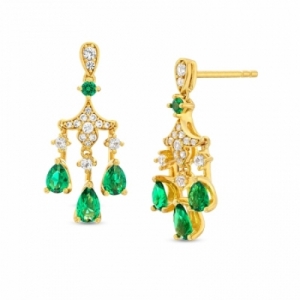 Серьги из серебра 925 пробы с изумрудом и белым сапфиром