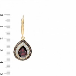 Серьги из серебра 925 пробы с гранатом и бриллиантами