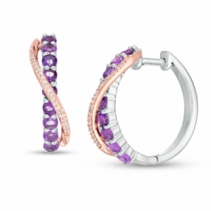 Серьги из серебра 925 пробы с аметистом и бриллиантом