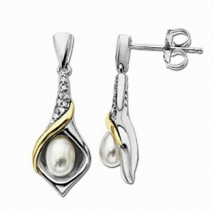 Серьги из серебра 925 пробы с жемчугом и бриллиантами