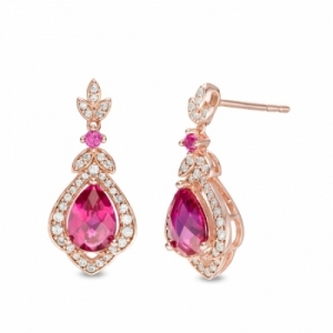 Серьги из серебра 925 пробы с рубином и белым сапфиром