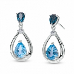 Серьги из серебра с топазом и белым сапфиром
