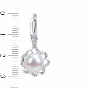 Серьги из серебра с белым жемчугом и бриллиантом
