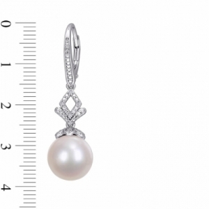Серьги из серебра с белым жемчугом и бриллиантом