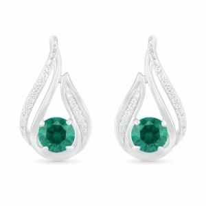 Серьги из серебра с изумрудом и бриллиантами