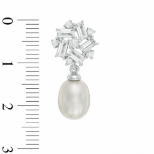 Серьги из серебра с жемчугом, белыми топазами и сапфирами