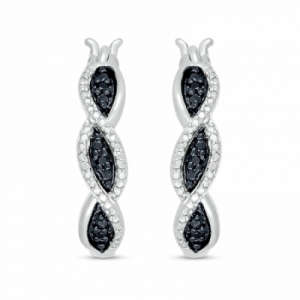 Серьги из серебра с черными и белыми бриллиантами