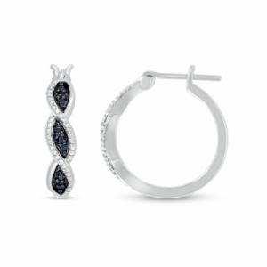 Серьги из серебра с черными и белыми бриллиантами