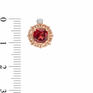 Серьги-гвоздики из красного золота 585 пробы с гранатом и бриллиантами