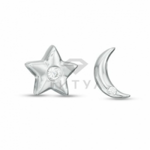 Серьги-гвоздики "Звезда и луна" с бриллиантами