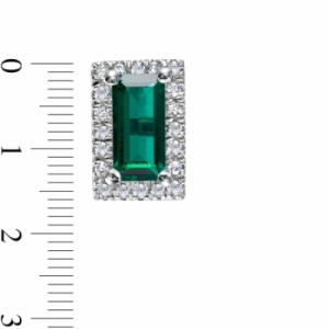 Серьги-гвоздики из белого золота 585 пробы с изумрудом и бриллиантами