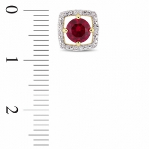 Серьги-гвоздики из желтого золота 585 пробы с рубином и бриллиантами