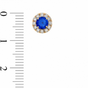 Серьги-гвоздики из желтого золота 585 пробы с сапфиром и бриллиантами