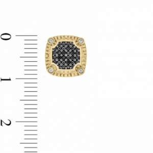 Серьги-гвоздики из желтого золота 585 пробы с черными и белыми бриллиантами