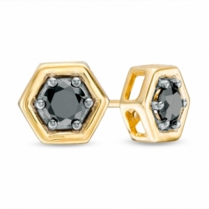 Серьги-гвоздики из желтого золота 585 пробы с черным бриллиантом