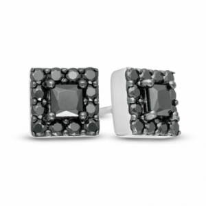 Серьги-гвоздики из серебра 925 пробы с черными бриллиантами