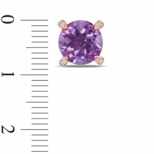 Серьги-гвоздики из красного золота 585 пробы с аметистом и бриллиантом