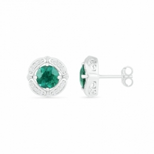 Серьги-гвоздики из серебра с изумрудом и белым сапфиром