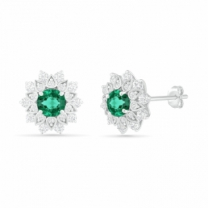 Серьги-гвоздики из серебра с изумрудом и белым сапфиром