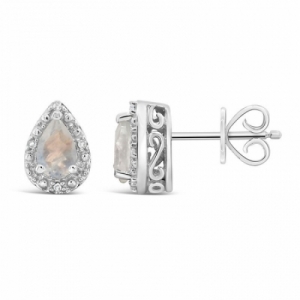 Серьги-гвоздики из серебра с лунным камнем и бриллиантами