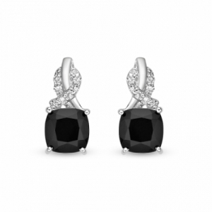 Серьги-гвоздики из серебра с ониксом и бриллиантами