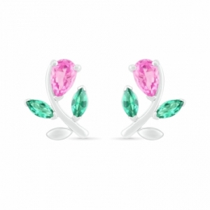 Серьги-гвоздики из серебра с сапфиром и изумрудом