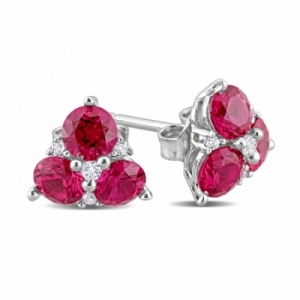 Серьги-гвоздики из серебра с рубином и сапфирами