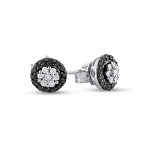 Серьги-гвоздики из серебра с черными и белыми бриллиантами